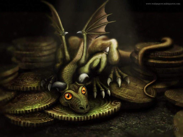 Green dragon pile coins red free wallpaper - medium preview image