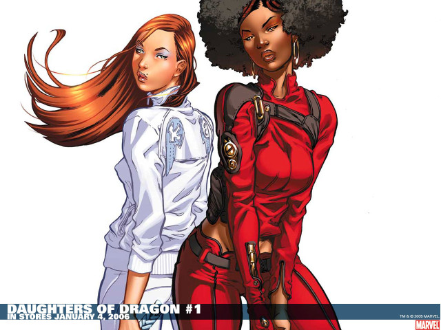 Two women red outfits long free wallpaper - medium preview image
