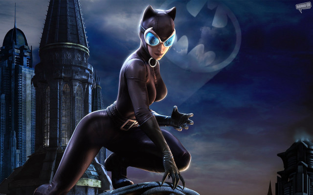 Woman cat suit castle pose free wallpaper - medium preview image