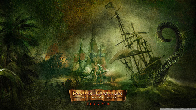 Pirate ship green sea octopus free wallpaper - medium preview image