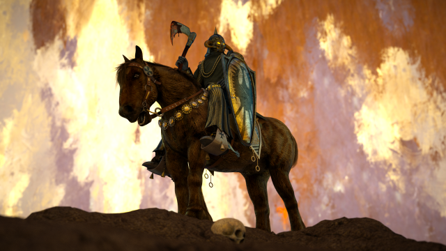 Man horse skull sword riding free wallpaper - medium preview image