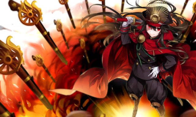 Woman red cape black outfit free wallpaper - medium preview image