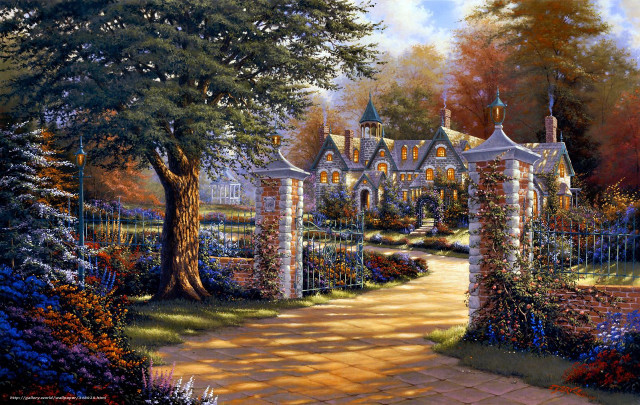 Garden pathway house trees flowers free wallpaper - medium preview image