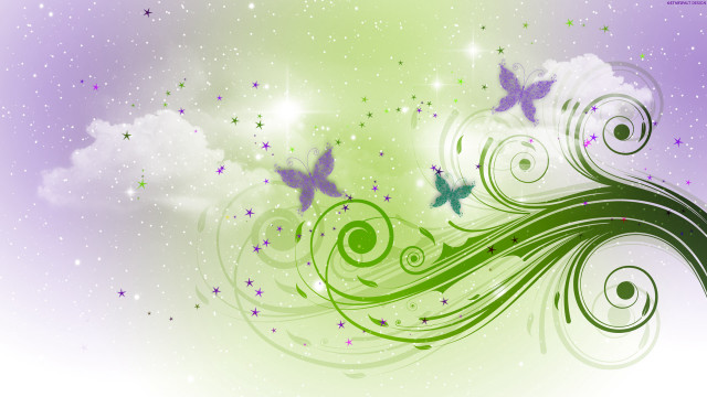 Green purple butterflies sky clouds free wallpaper - medium preview image