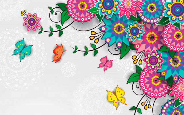 Colorful flower background white blue free wallpaper - medium preview image