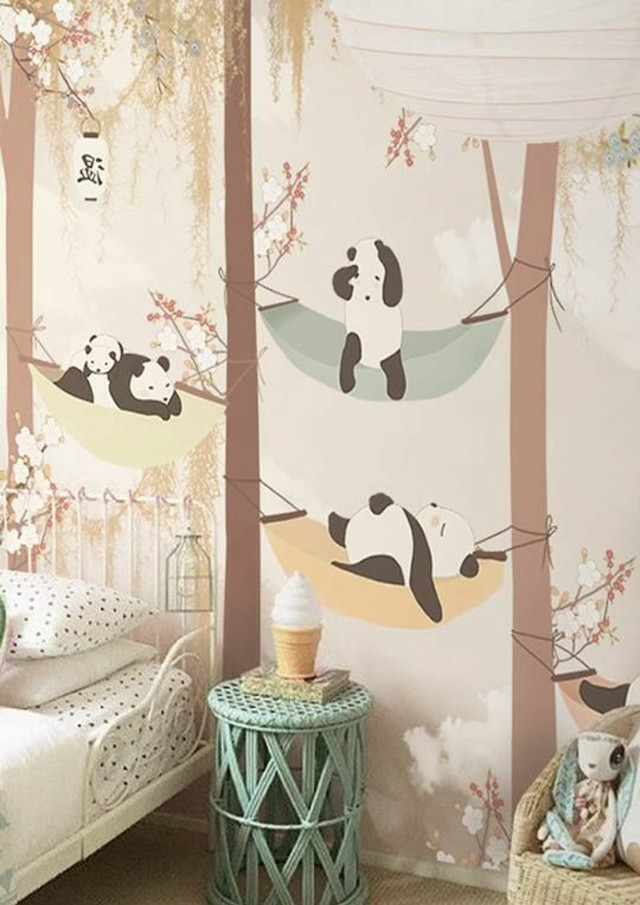Panda mural child bedroom bed free wallpaper - medium preview image