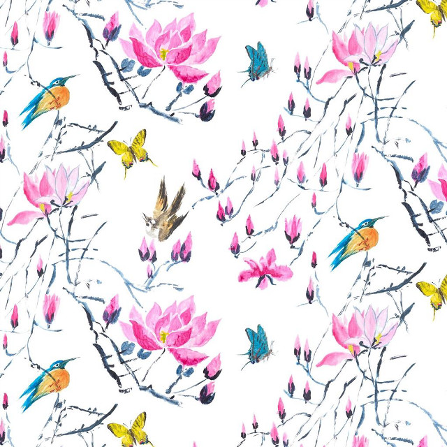 Birds flowers white background pink free wallpaper - medium preview image