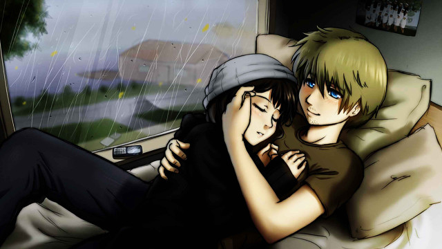 Couple bed rain shower window free wallpaper - medium preview image