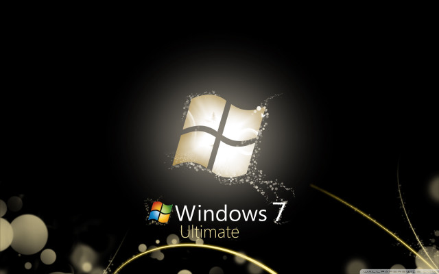Windows7 logo gold swirl black free wallpaper - medium preview image