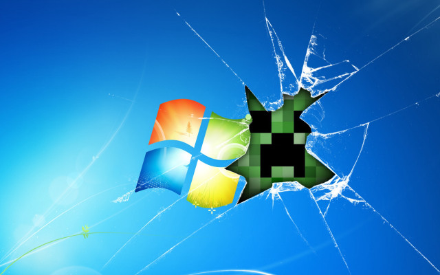 Broken window blue background green free wallpaper - medium preview image