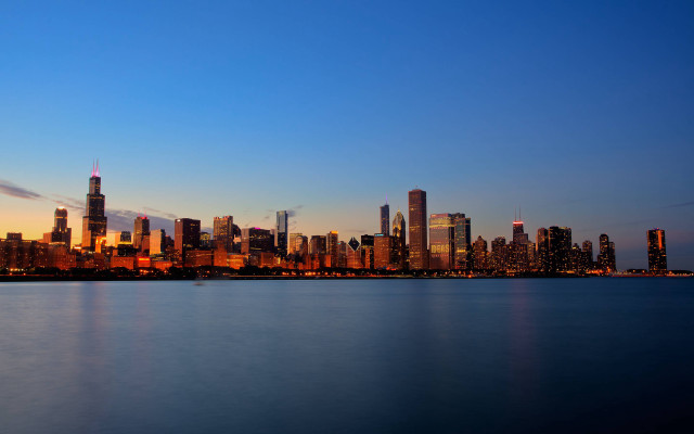 City skyline water dusk blue free wallpaper - medium preview image