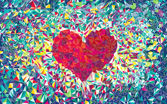 Heart colorful triangles shapes surrounding free wallpaper - medium preview image