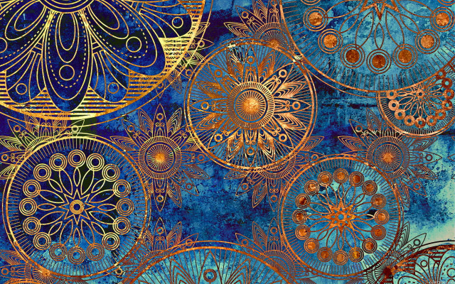 Blue gold circles flowers background free wallpaper - medium preview image