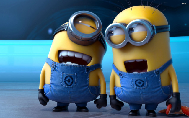 Minions blue background posed fun free wallpaper - medium preview image