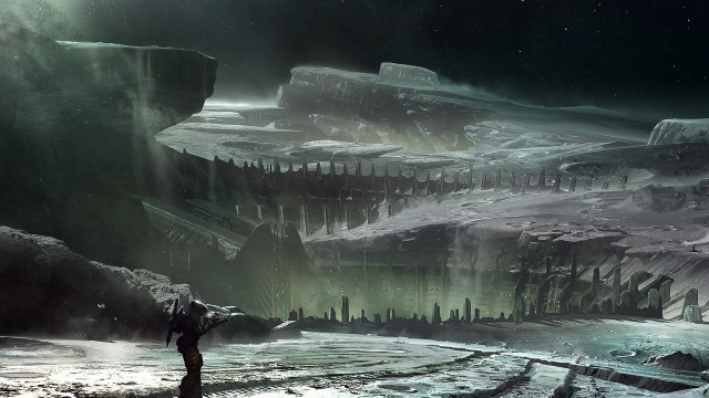 Man snowy landscape giant structure free wallpaper - medium preview image