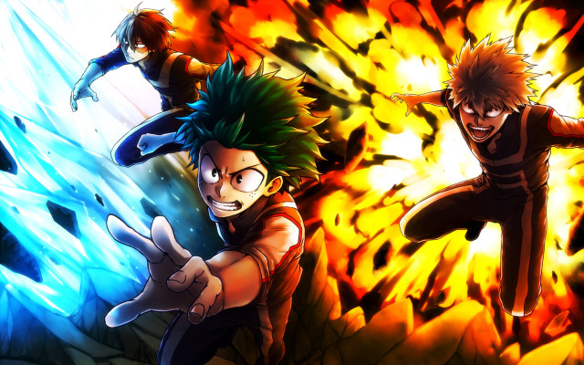 Anime characters fire ice jumping free wallpaper - medium preview image