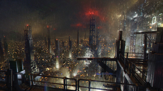 Cityscape lights buildings rain night free wallpaper - medium preview image