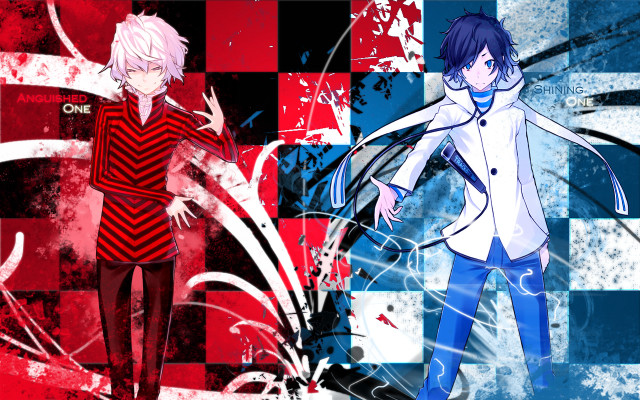 Anime characters checkered background paint free wallpaper - medium preview image