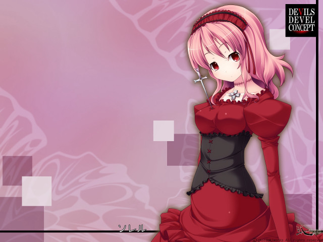 Woman red dress pink hair free wallpaper - medium preview image