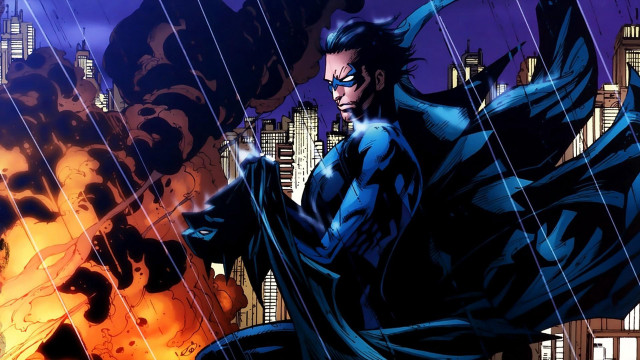 Man blue suit flying bat free wallpaper - medium preview image
