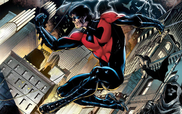 Man red black costume flying free wallpaper - medium preview image