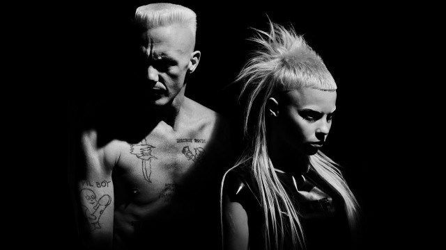 Man woman tattoos blackwhite cyberpunk free wallpaper - medium preview image
