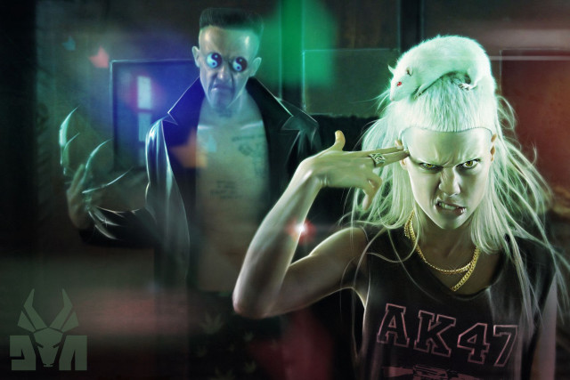Woman beard blackshirt greenlight biopunk free wallpaper - medium preview image