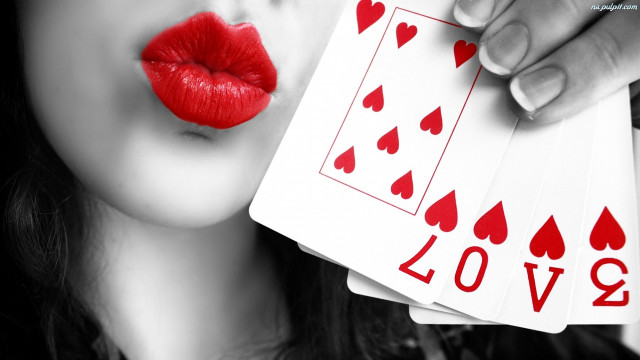 Woman holding playing card red free wallpaper - medium preview image