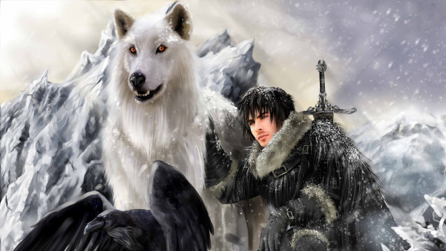 Man bird mountain wolf woman free wallpaper for desktop - medium preview image