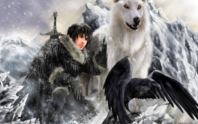 Man bird snow wolf woman free wallpaper for desktop - medium preview image