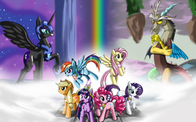 Ponies snow rainbow group standing free wallpaper - medium preview image
