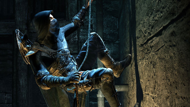 Man black outfit hanging rope free wallpaper - medium preview image