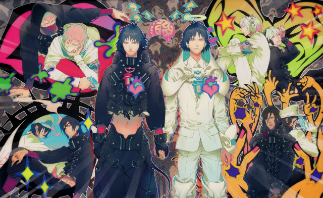 Anime characters colorful background hearts free wallpaper - medium preview image