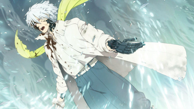 White hair man yellow umbrella free wallpaper - medium preview image