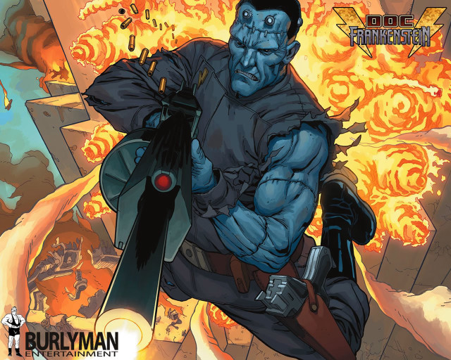 Man blue suit gun fire free wallpaper - medium preview image