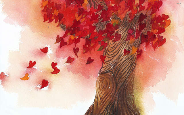 Tree red leaves bird flying free wallpaper - medium preview image