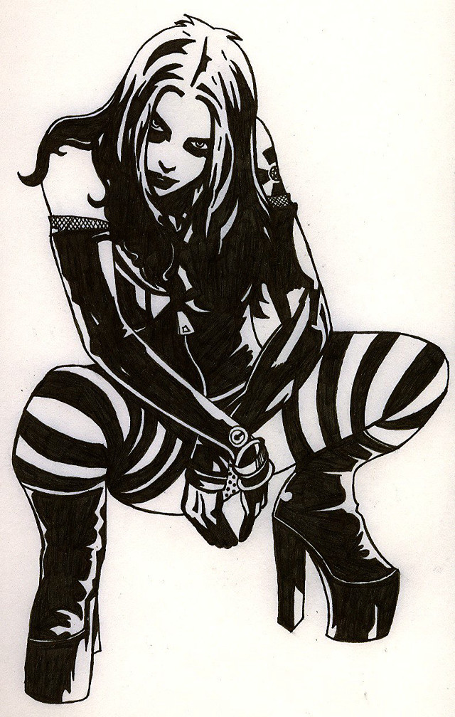 Woman striped outfit kneeling sword free wallpaper - medium preview image
