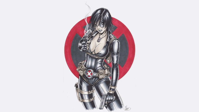 Woman gasmask gun cigarette redcircle free wallpaper for desktop - medium preview image