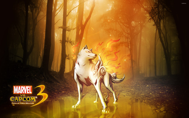 White wolf forest fire yellow free wallpaper - medium preview image