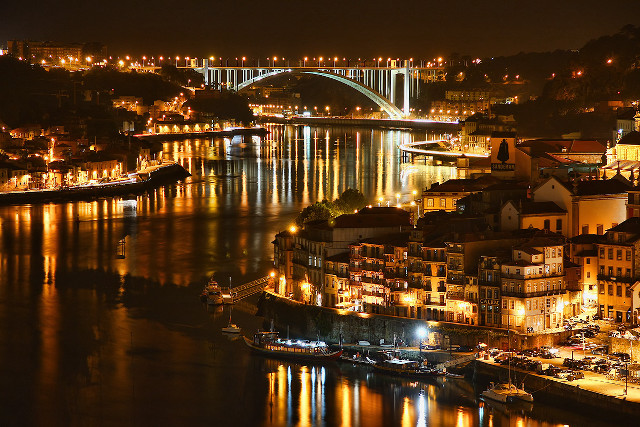 City night bridge lights reflection free wallpaper - medium preview image
