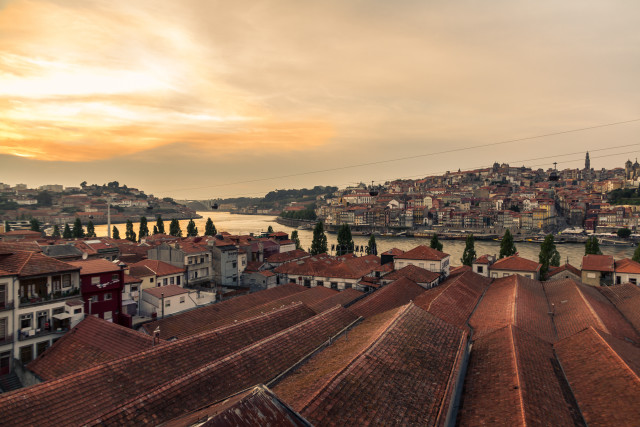 City river bridge sunset buildings free wallpaper - medium preview image