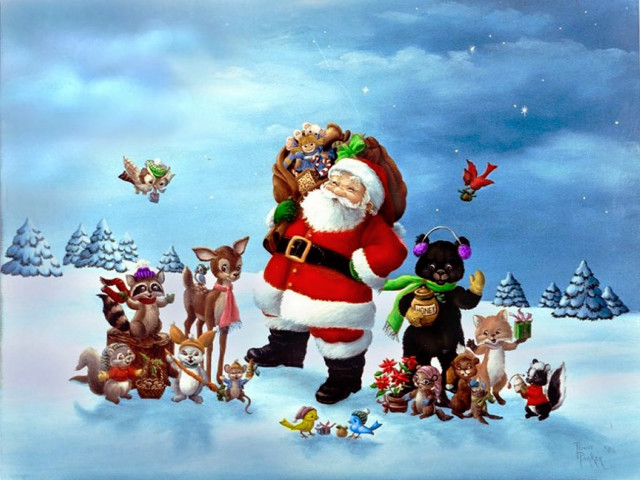 Santa claus animals snow bird #3 free wallpaper - medium preview image