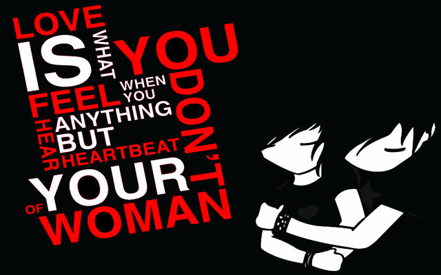 Woman black shirt red lettering free wallpaper - medium preview image