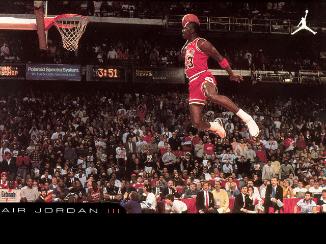 Man red uniform jumping basketball #4 free wallpaper - medium preview image