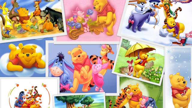 Winnie pooh collage colorful naive free wallpaper - medium preview image