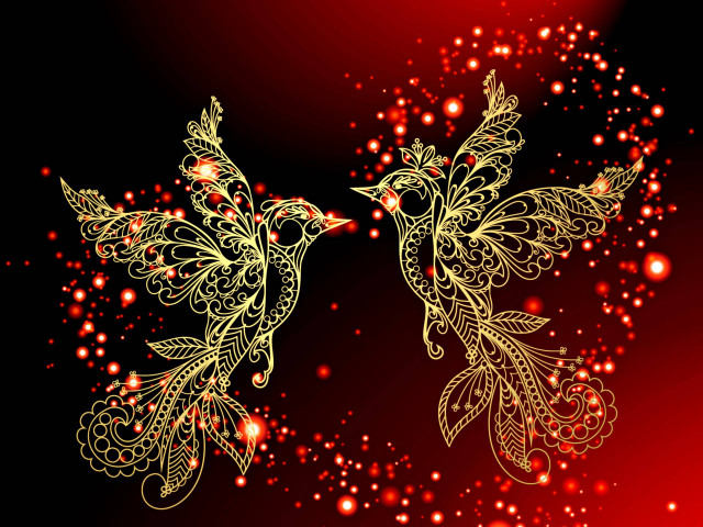 Golden birds intricate designs red #2 free wallpaper - medium preview image