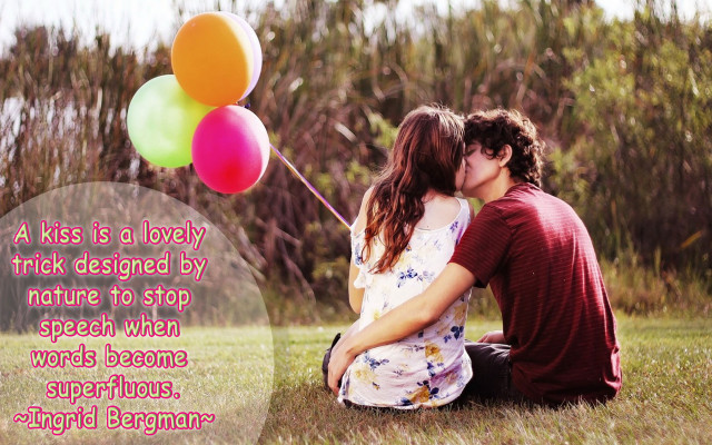 Man woman kissing balloons field free wallpaper - medium preview image