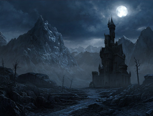 Castle mountain night full moon free wallpaper - medium preview image