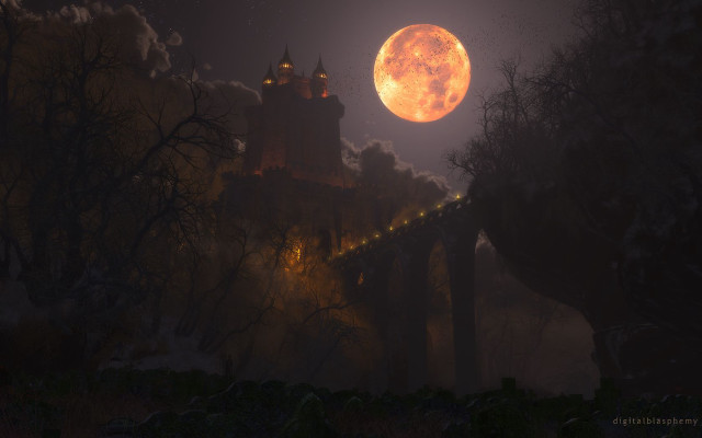 Full moon castle night sky free wallpaper - medium preview image