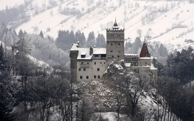 Castle clock tower snow mountainside free wallpaper - medium preview image